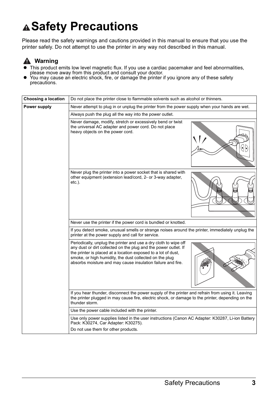 Safety precautions, 3safety precautions | Canon PIXMA iP100 User Manual | Page 7 / 92