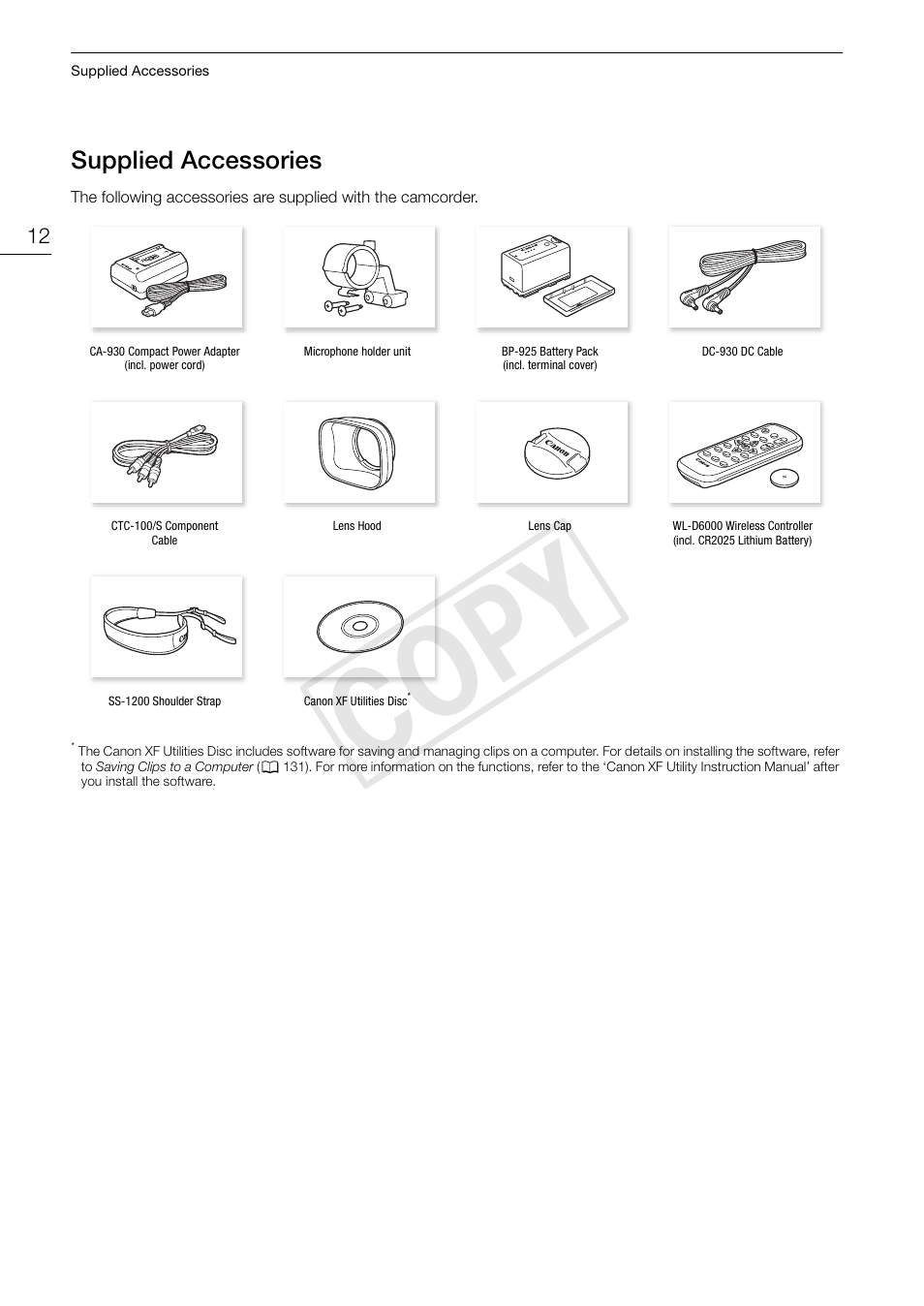 Supplied accessories 12, Cop y | Canon XF105 User Manual | Page 12 / 186