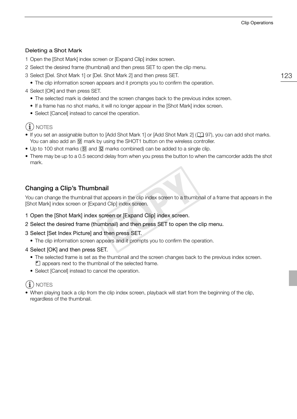 Changing a clip’s thumbnail 123, Cop y | Canon XF105 User Manual | Page 123 / 186