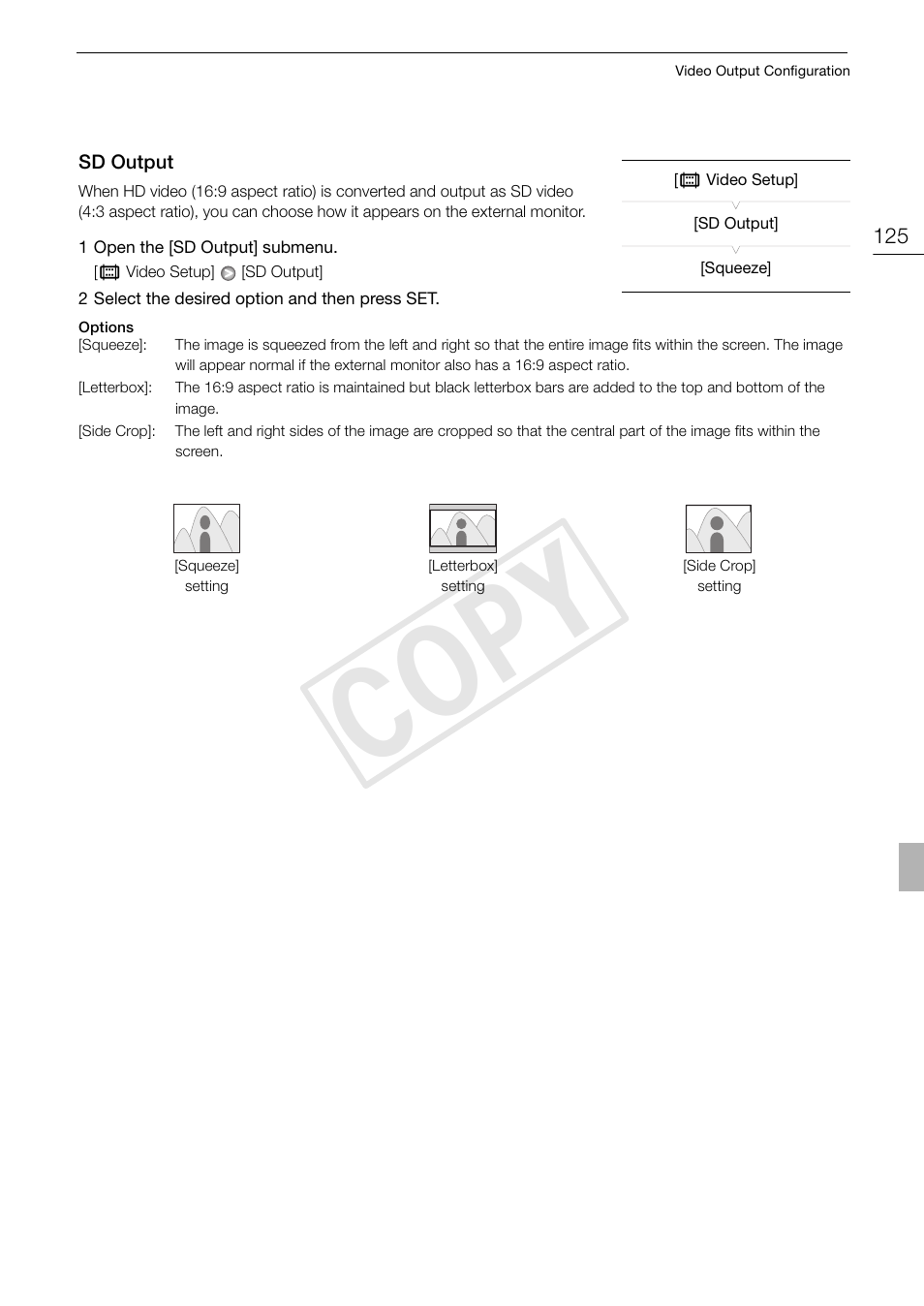 Sd output 125, Cop y | Canon XF105 User Manual | Page 125 / 186