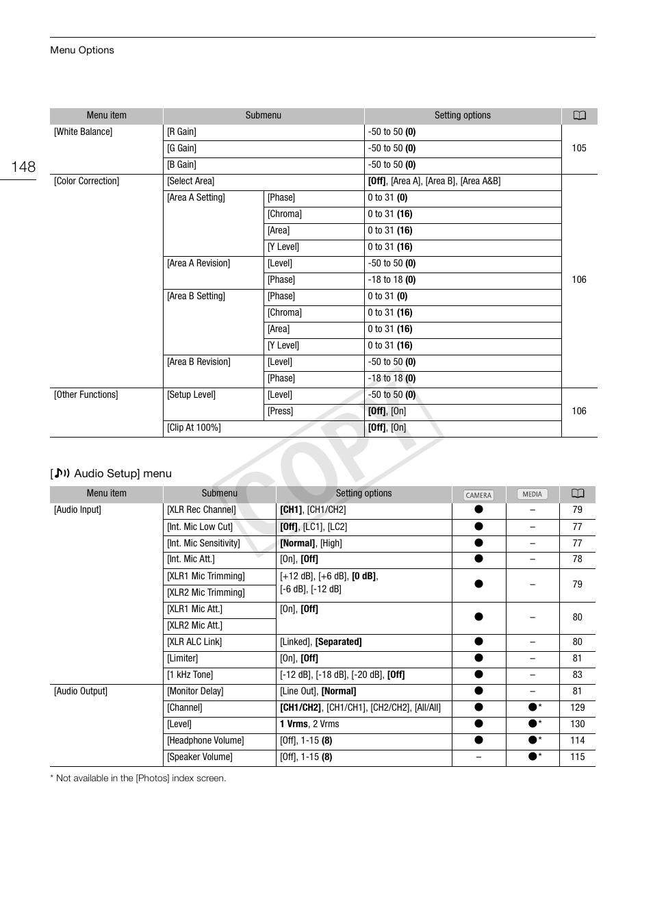 Cop y | Canon XF105 User Manual | Page 148 / 186