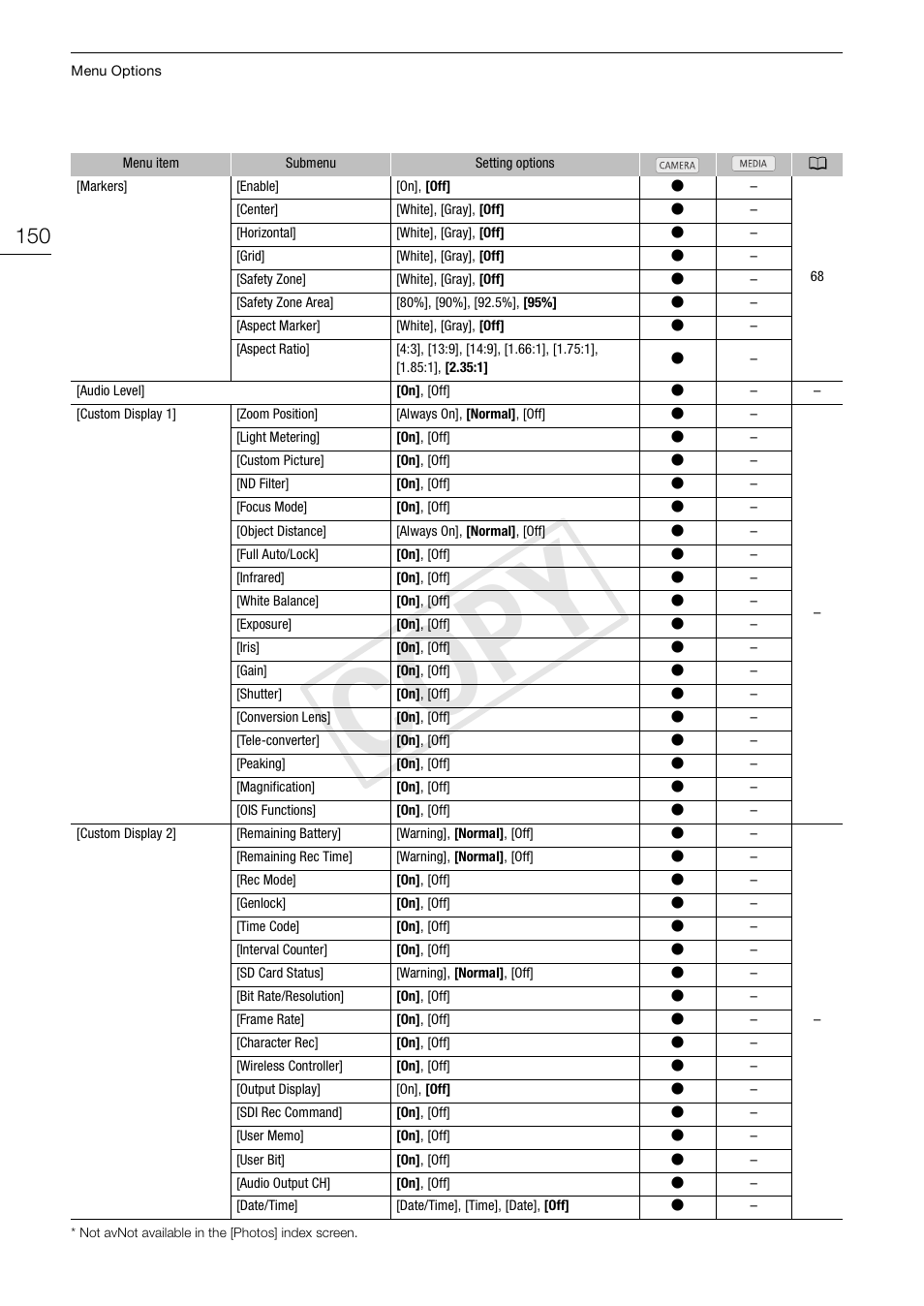 Cop y | Canon XF105 User Manual | Page 150 / 186