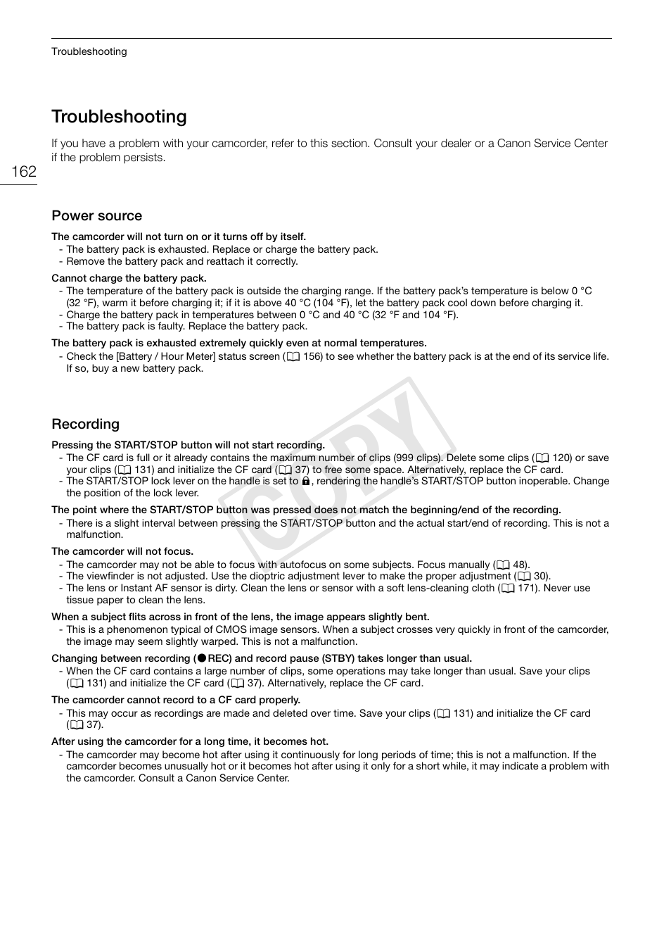 Troubleshooting 162, Cop y, Troubleshooting | Canon XF105 User Manual | Page 162 / 186