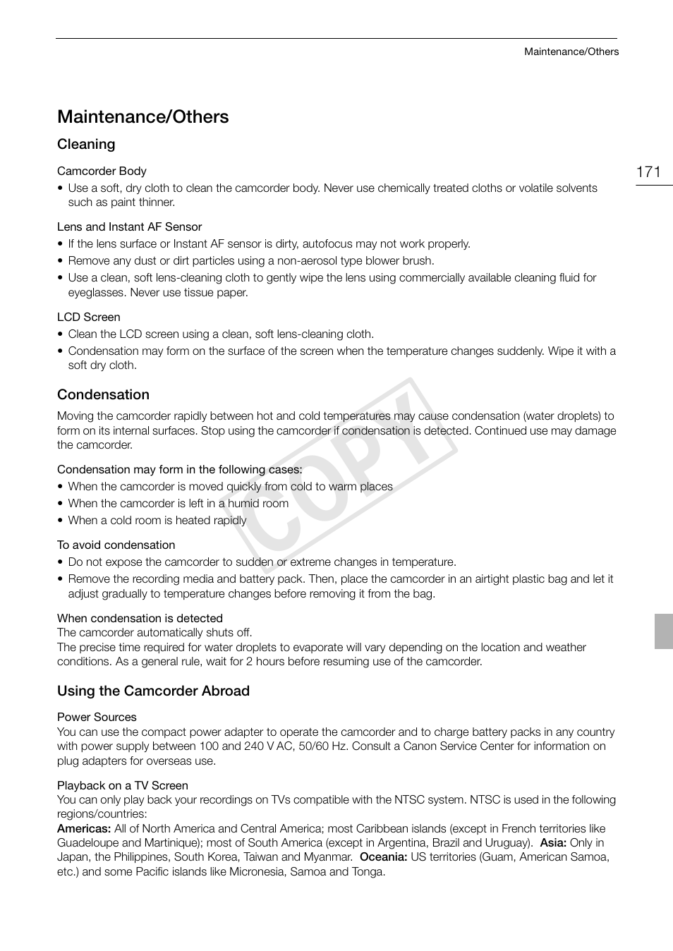 Maintenance/others 171, Cop y | Canon XF105 User Manual | Page 171 / 186