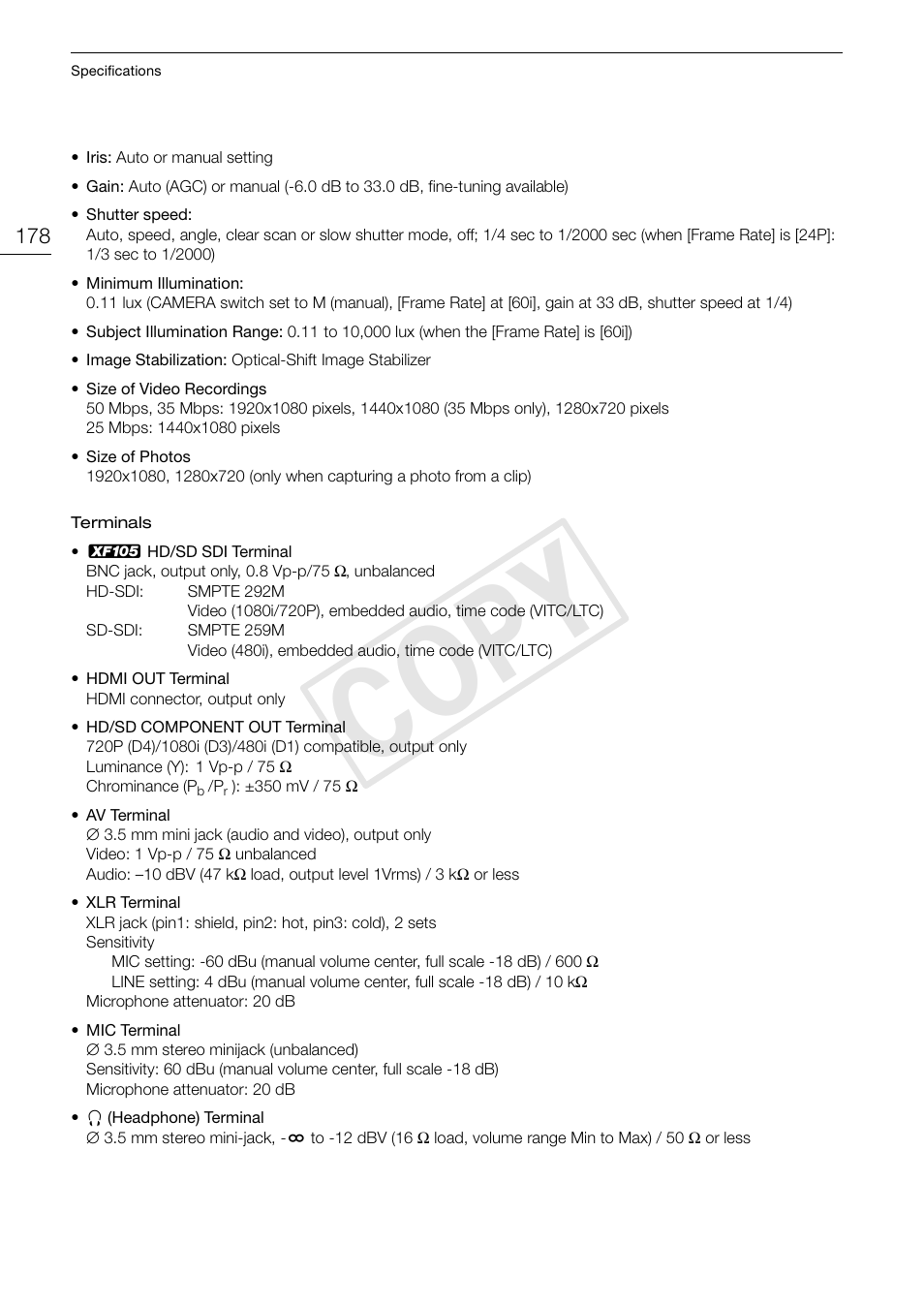 Cop y | Canon XF105 User Manual | Page 178 / 186