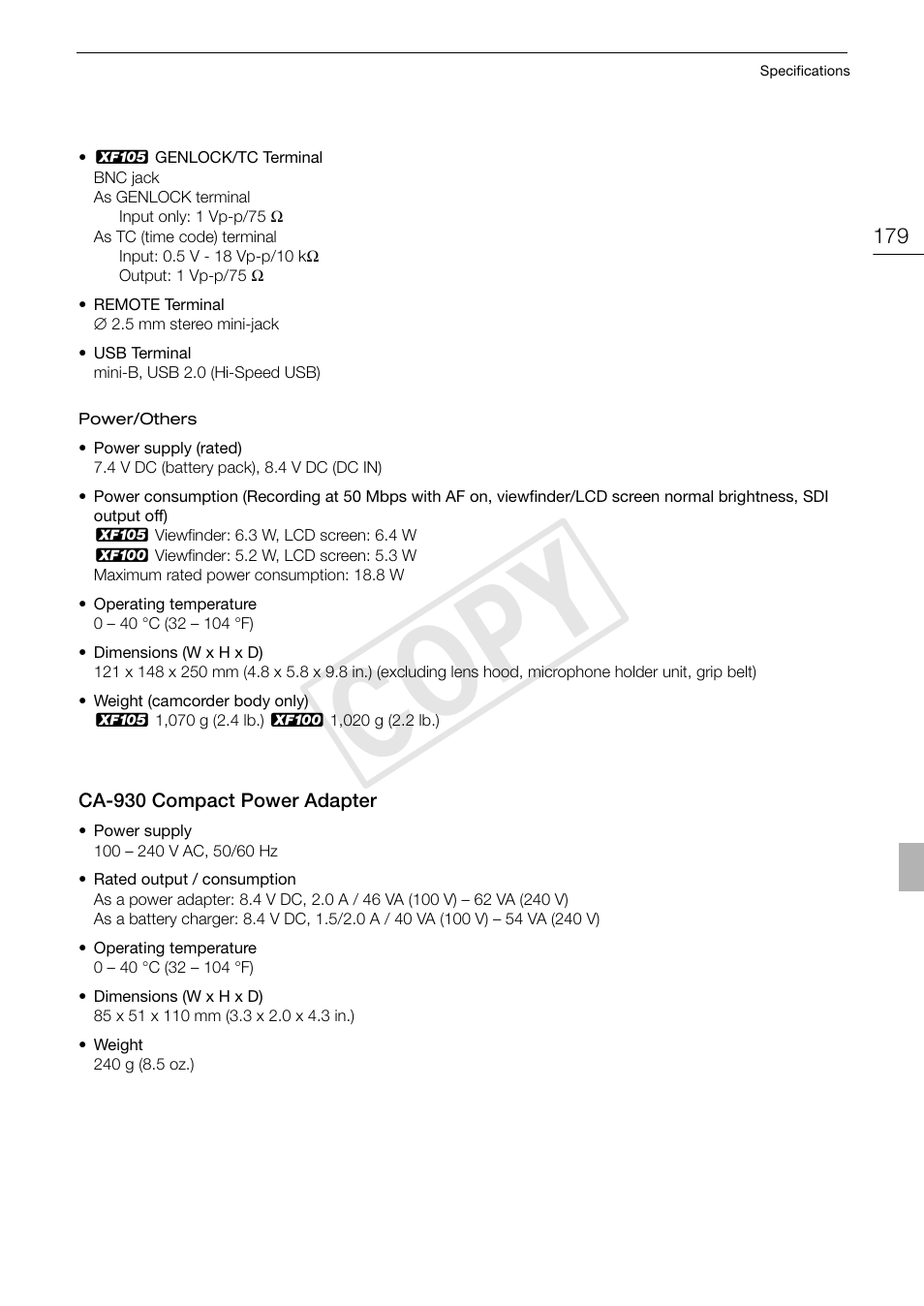 Cop y | Canon XF105 User Manual | Page 179 / 186