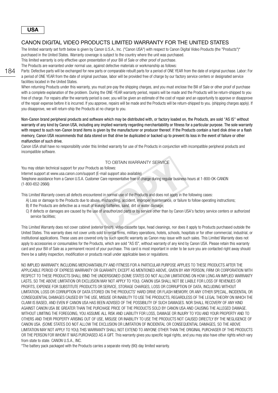 Cop y | Canon XF105 User Manual | Page 184 / 186