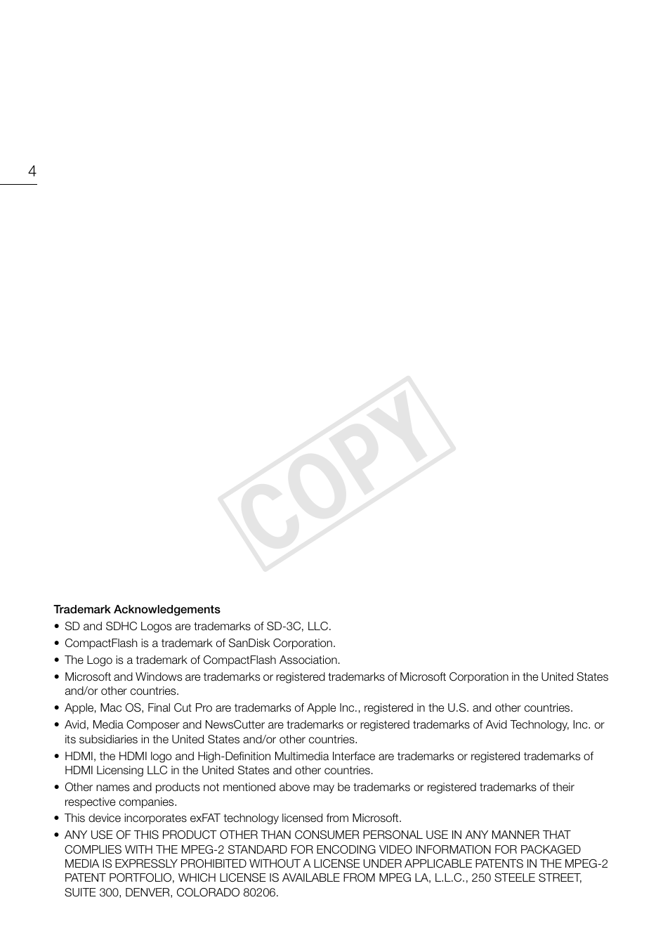 Cop y | Canon XF105 User Manual | Page 4 / 186