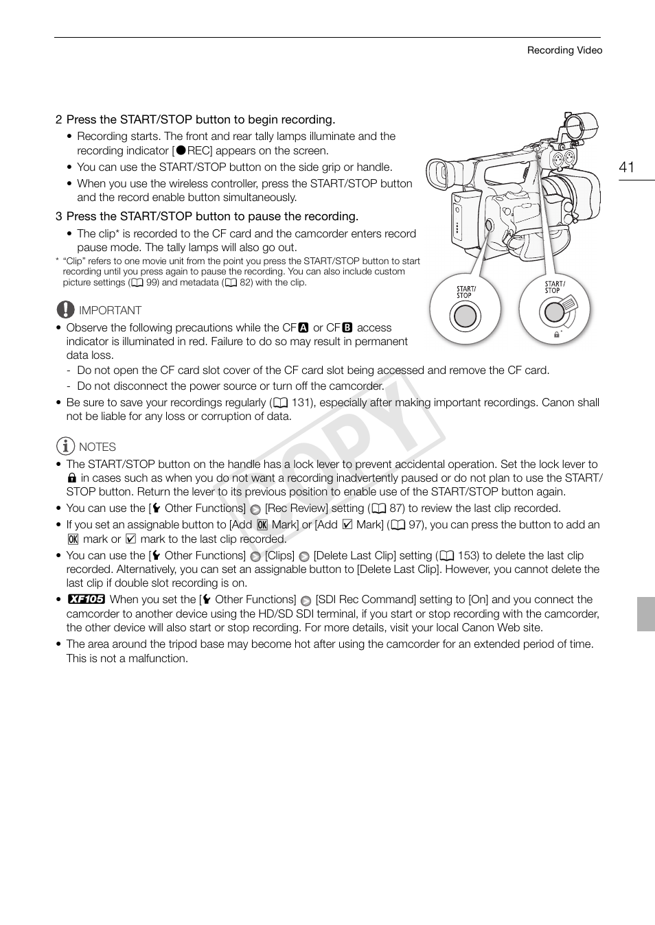 Cop y | Canon XF105 User Manual | Page 41 / 186
