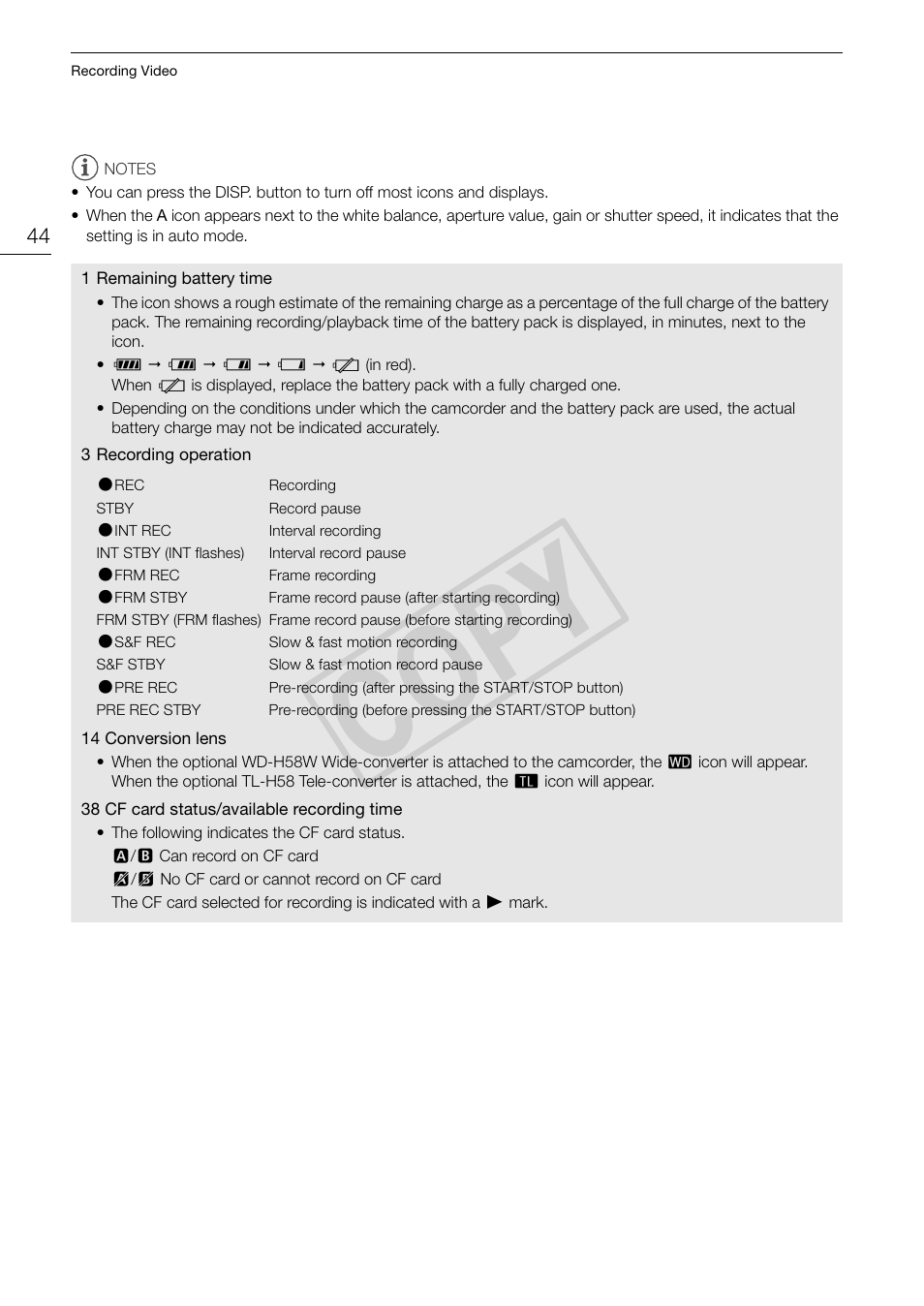 Cop y | Canon XF105 User Manual | Page 44 / 186