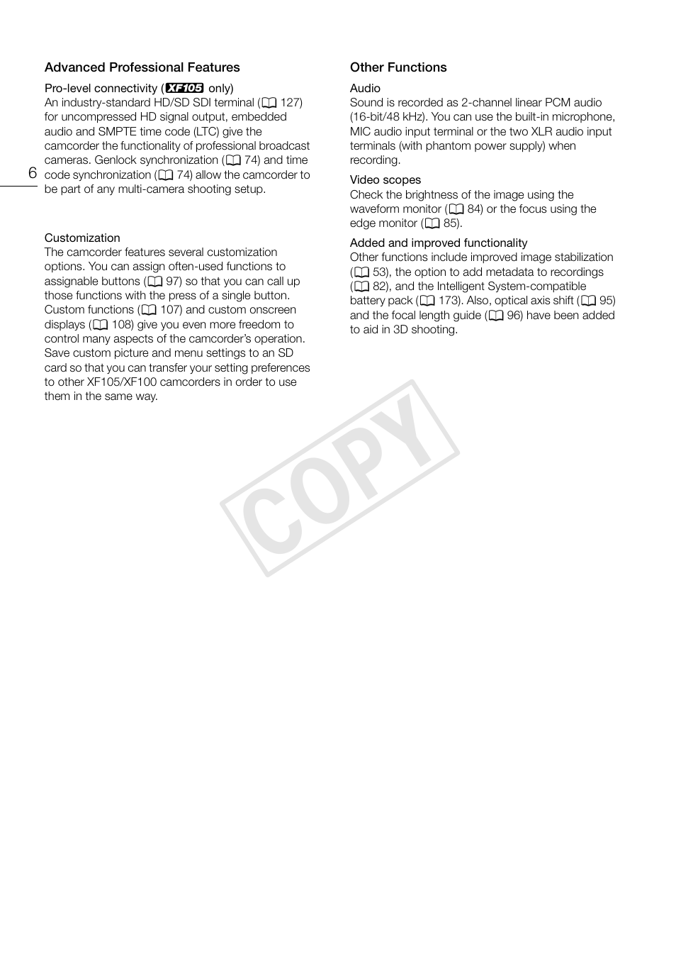 Cop y | Canon XF105 User Manual | Page 6 / 186