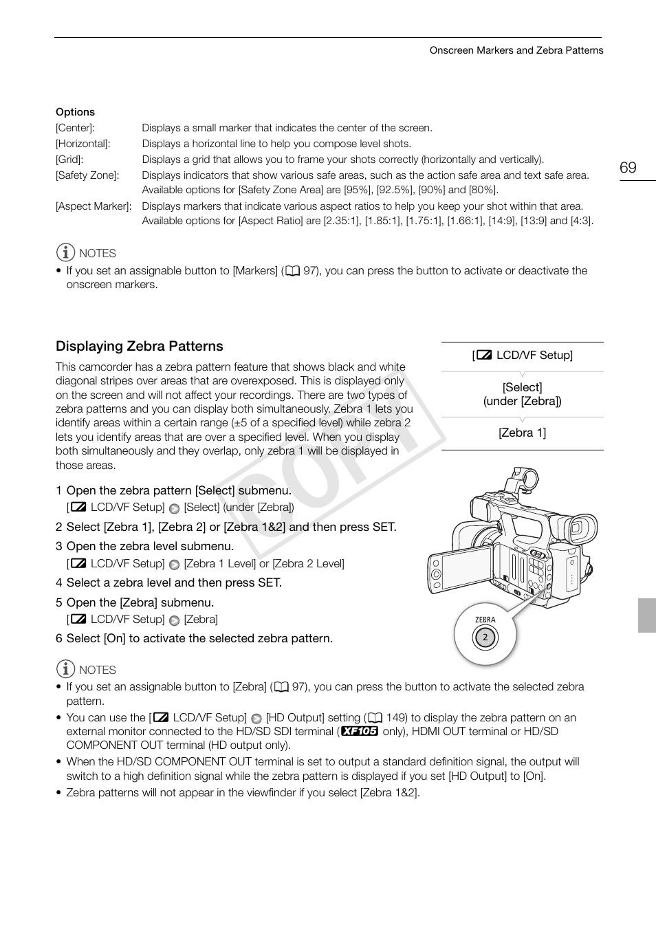 Displaying zebra patterns 69, Cop y | Canon XF105 User Manual | Page 69 / 186