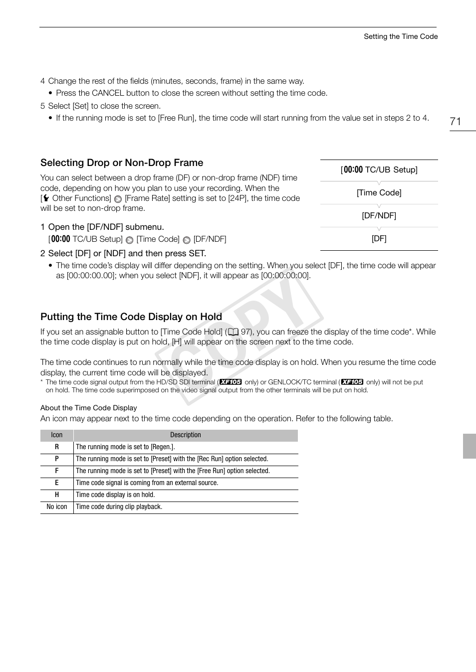Cop y | Canon XF105 User Manual | Page 71 / 186