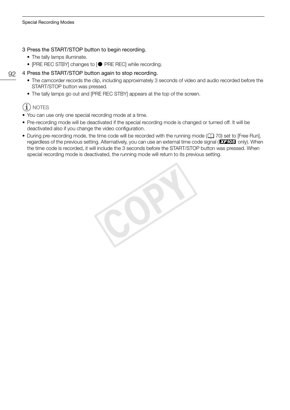 Cop y | Canon XF105 User Manual | Page 92 / 186