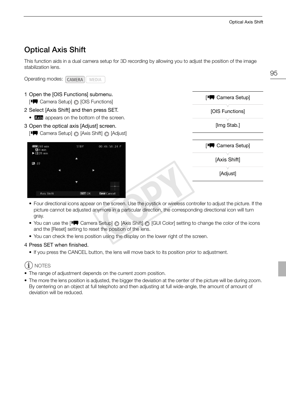 Optical axis shift 95, Cop y | Canon XF105 User Manual | Page 95 / 186