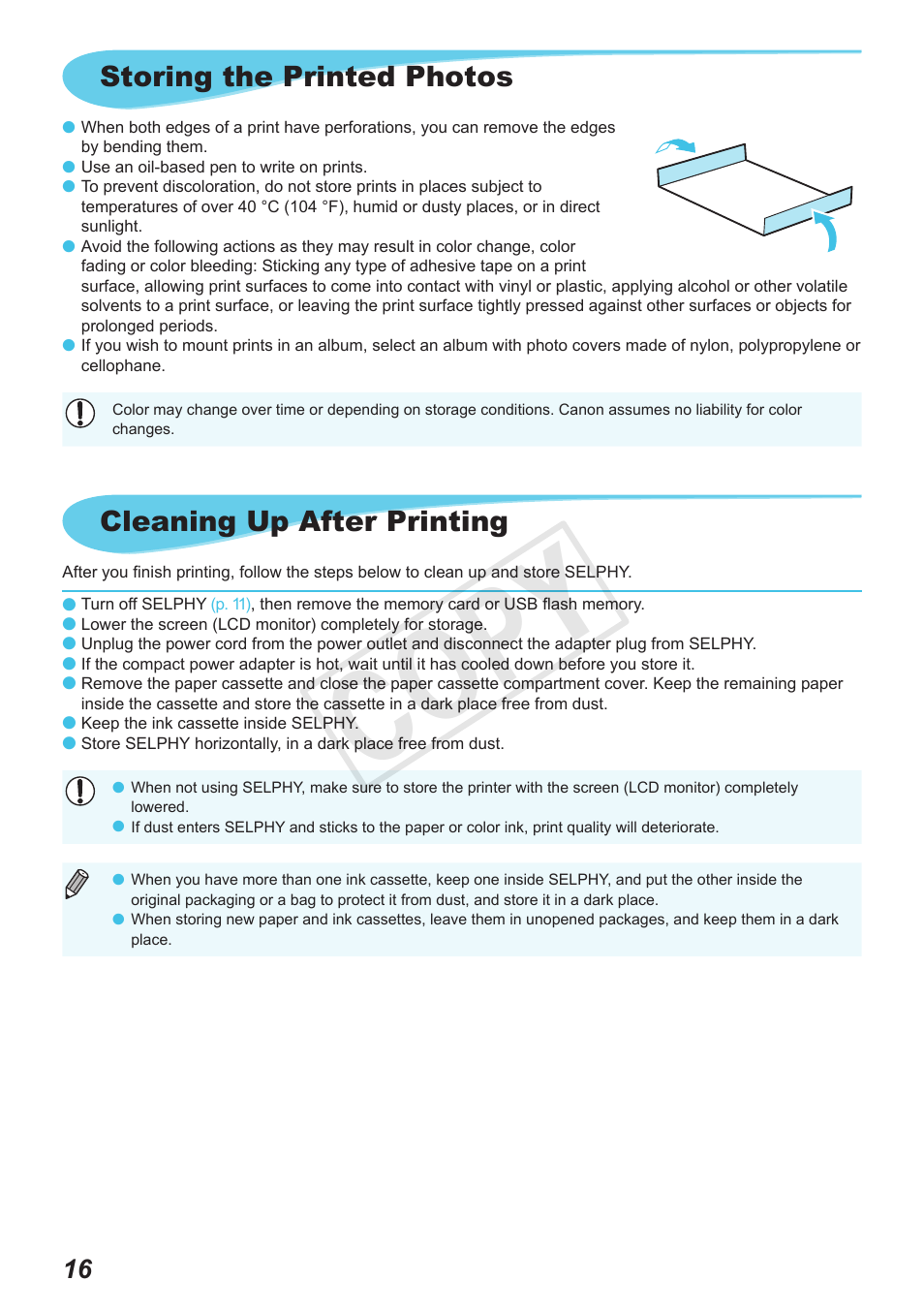 Cop y, Cleaning up after printing, Storing the printed photos | Canon SELPHY CP800 Black User Manual | Page 17 / 73