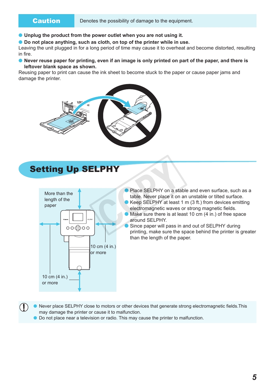 Cop y, Setting up selphy | Canon SELPHY CP800 Black User Manual | Page 42 / 73