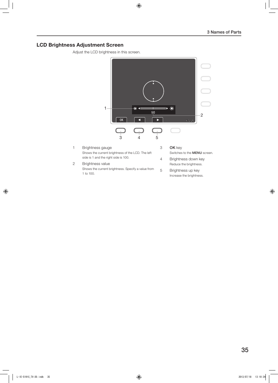 Lcd brightness adjustment screen | Canon TX-20 Full Auto Tonometer User Manual | Page 35 / 100
