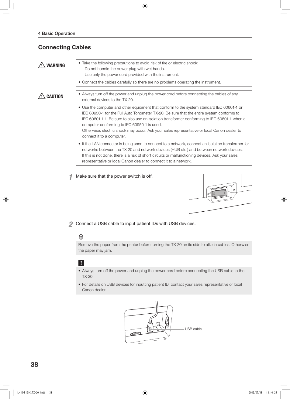 Connecting cables | Canon TX-20 Full Auto Tonometer User Manual | Page 38 / 100