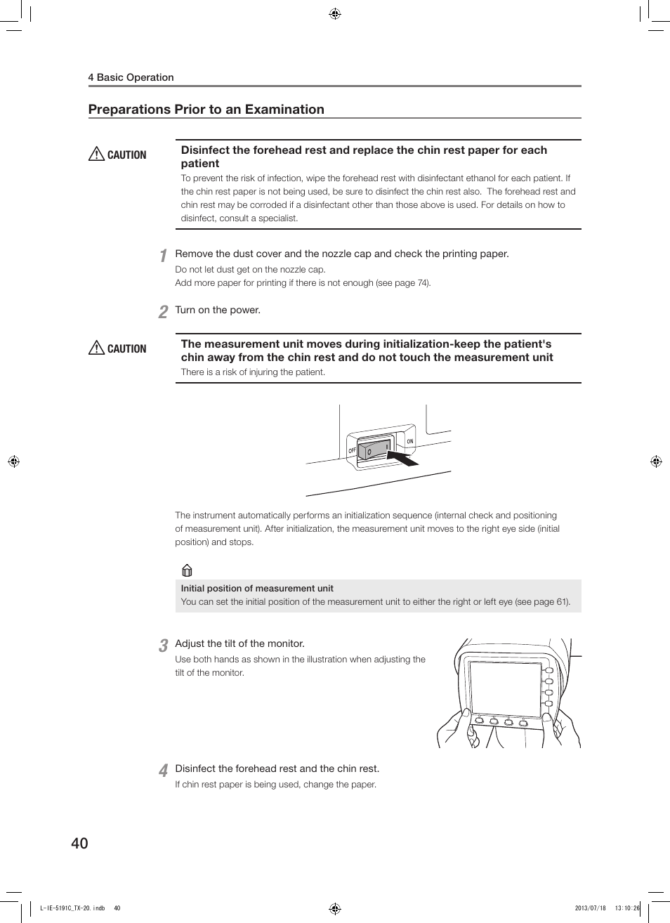 Preparations prior to an examination | Canon TX-20 Full Auto Tonometer User Manual | Page 40 / 100