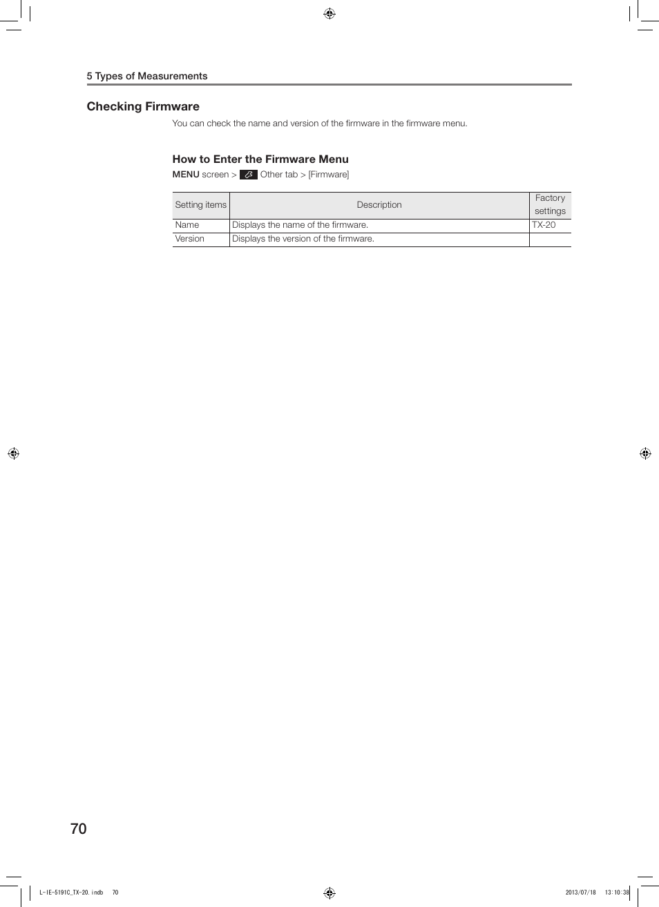 Checking firmware | Canon TX-20 Full Auto Tonometer User Manual | Page 70 / 100