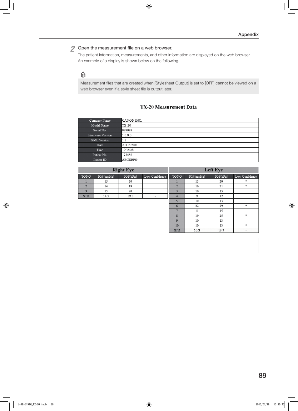 Canon TX-20 Full Auto Tonometer User Manual | Page 89 / 100