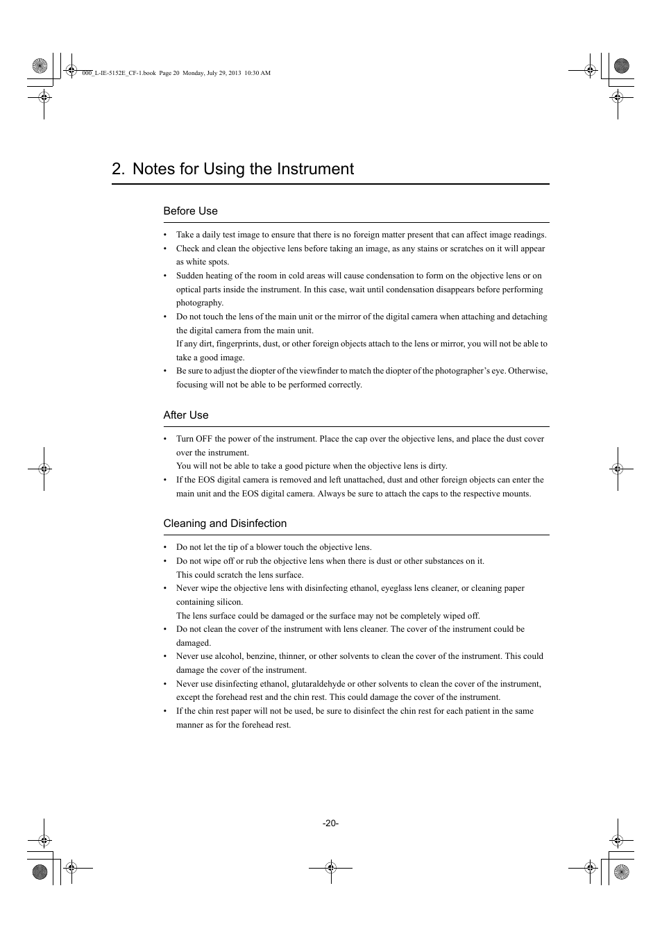 Notes for using the instrument | Canon CF-1 User Manual | Page 20 / 64