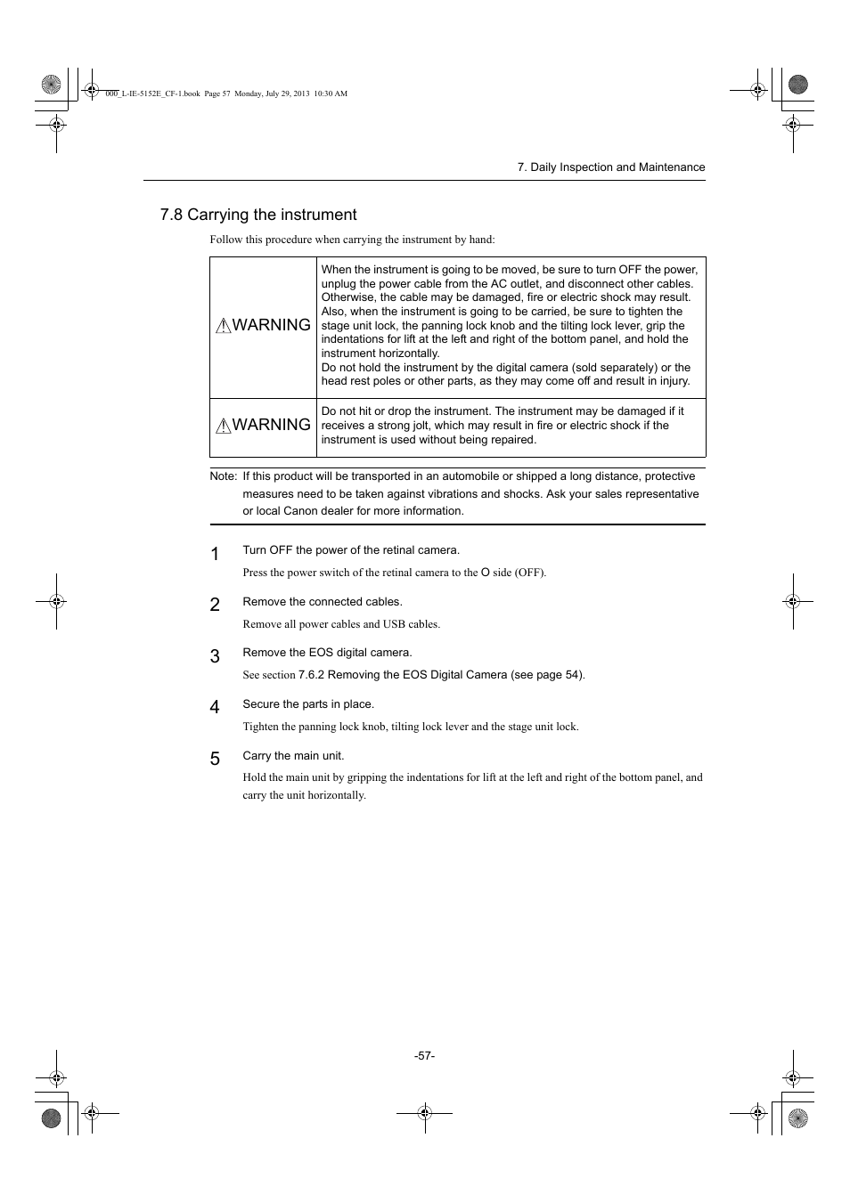 8 carrying the instrument | Canon CF-1 User Manual | Page 57 / 64