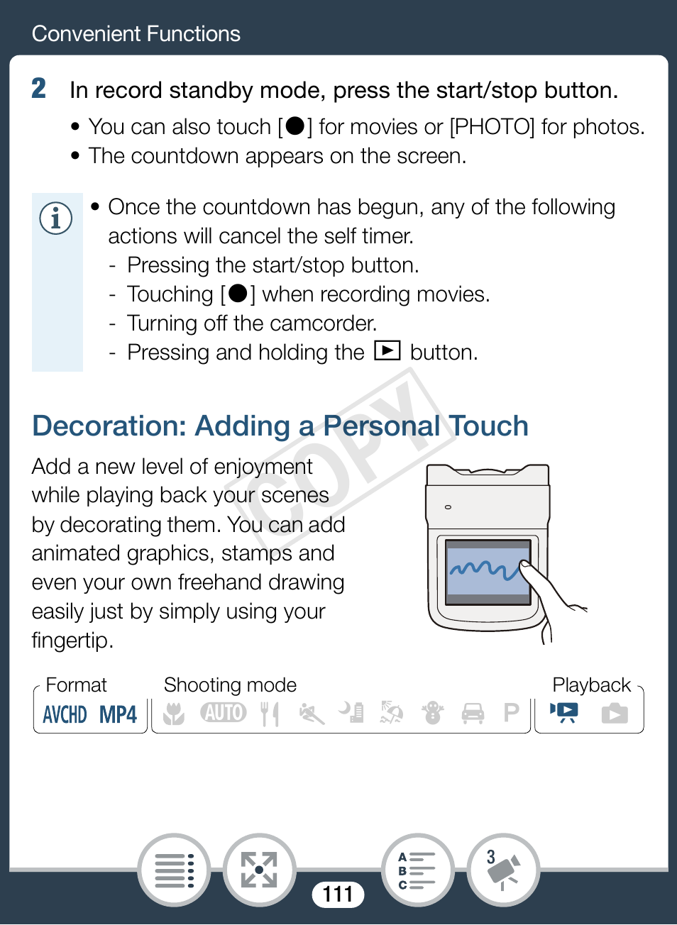 Decoration: adding a personal touch, Cop y | Canon VIXIA mini X User Manual | Page 111 / 310
