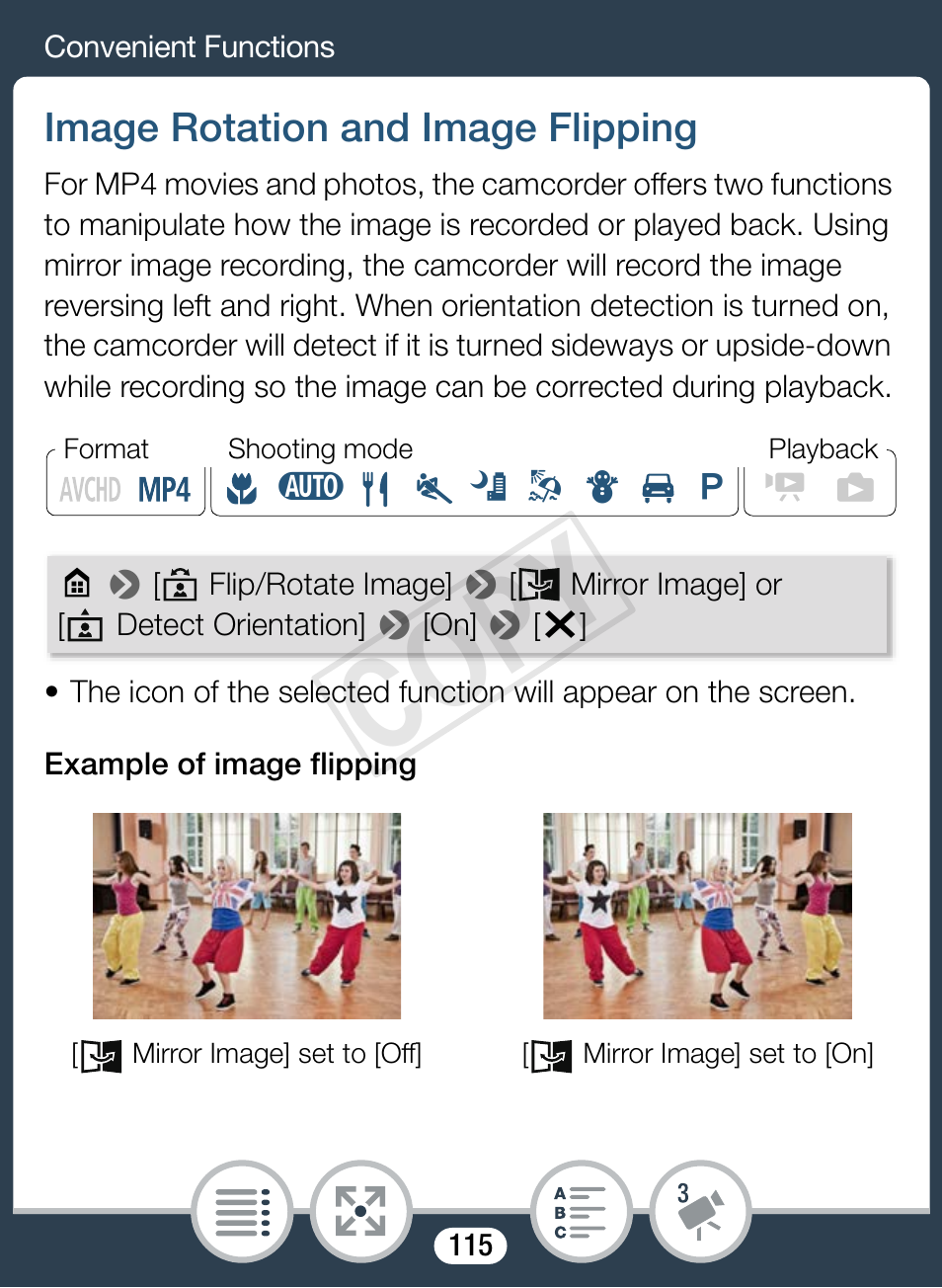 Image rotation and image flipping, Cop y | Canon VIXIA mini X User Manual | Page 115 / 310