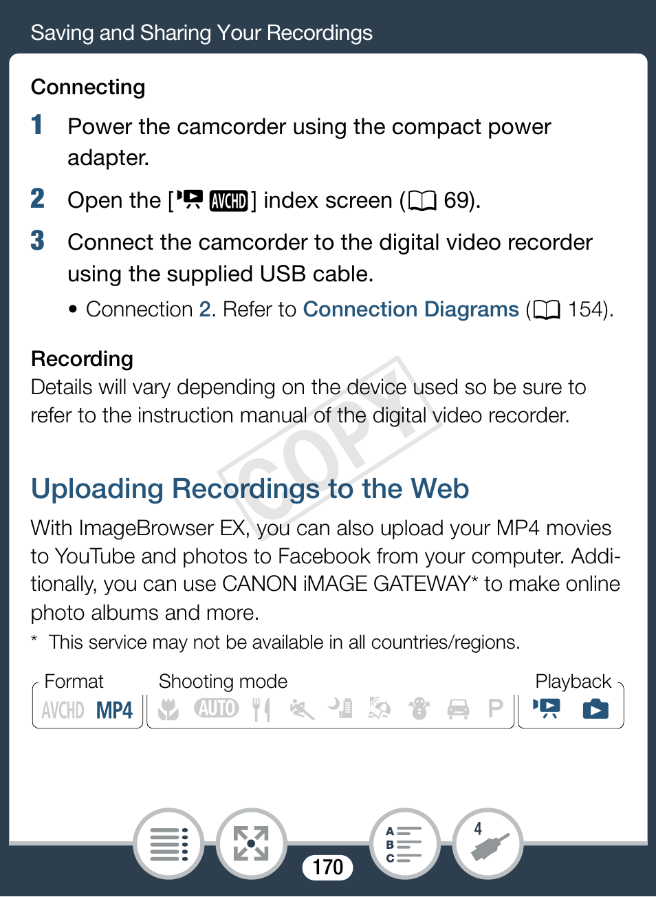 Uploading recordings to the web, Cop y | Canon VIXIA mini X User Manual | Page 170 / 310