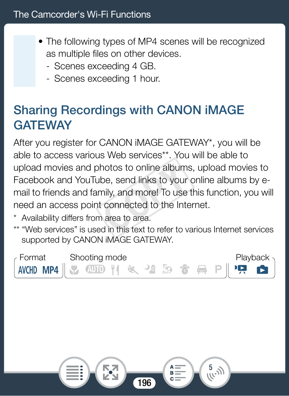 Sharing recordings with canon image gateway, Cop y | Canon VIXIA mini X User Manual | Page 196 / 310