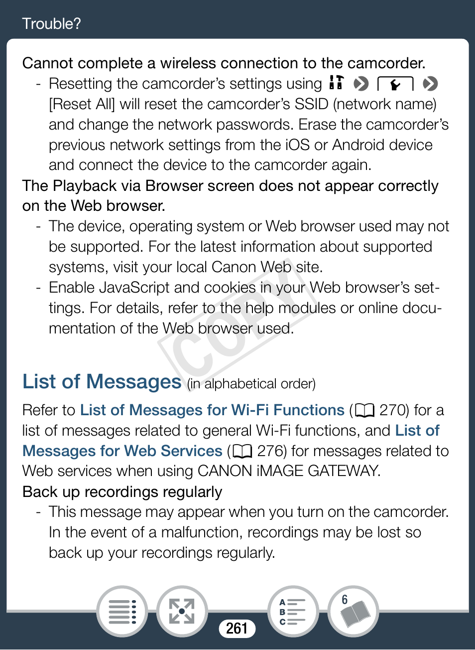 List of messages, Cop y | Canon VIXIA mini X User Manual | Page 261 / 310