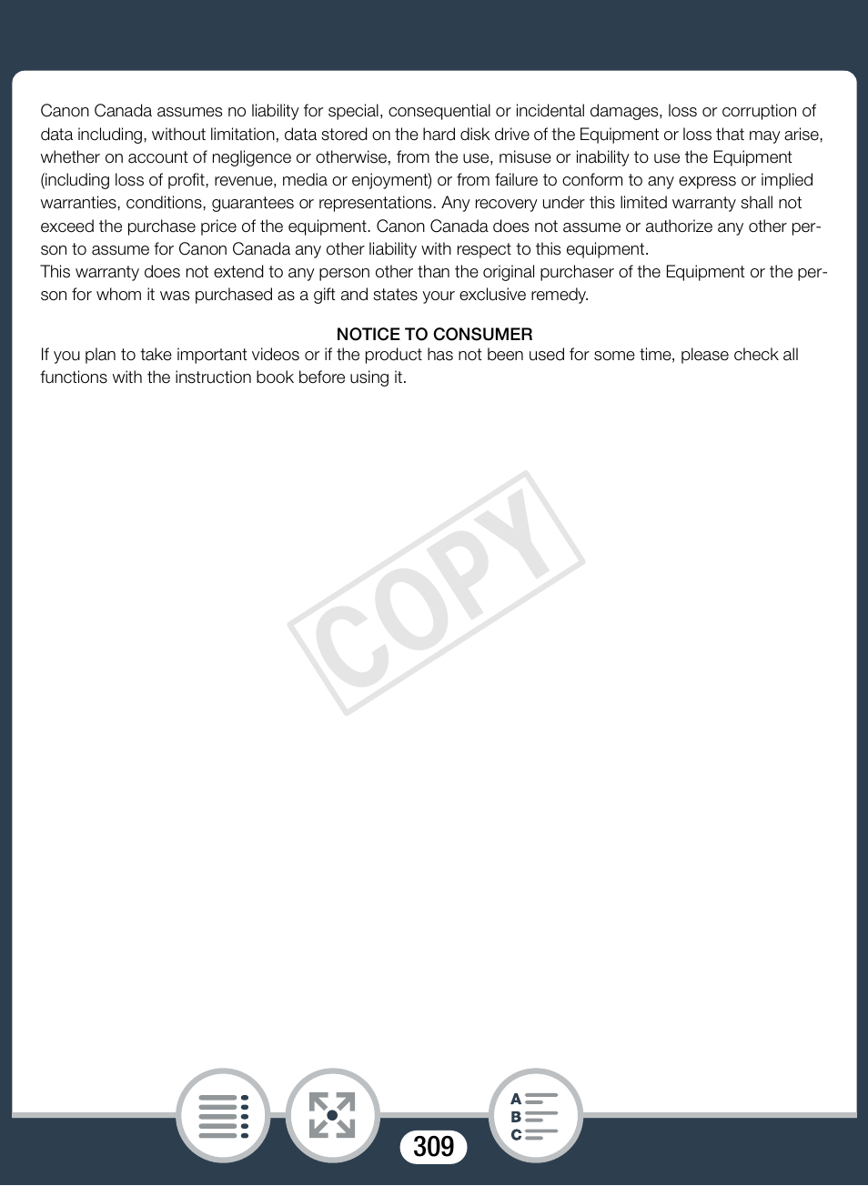 Cop y | Canon VIXIA mini X User Manual | Page 309 / 310