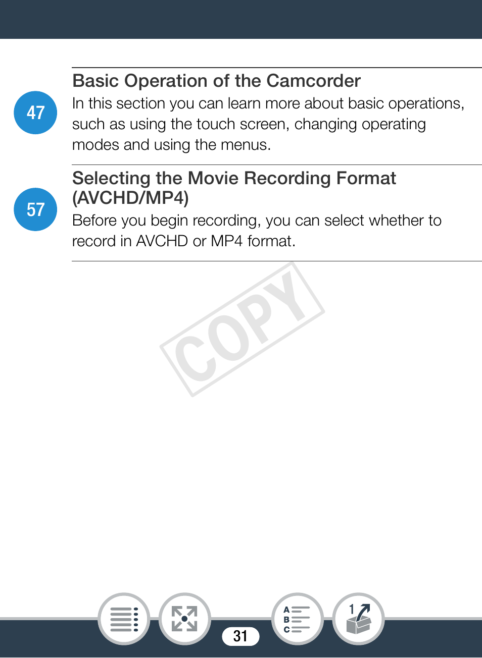 Cop y | Canon VIXIA mini X User Manual | Page 31 / 310