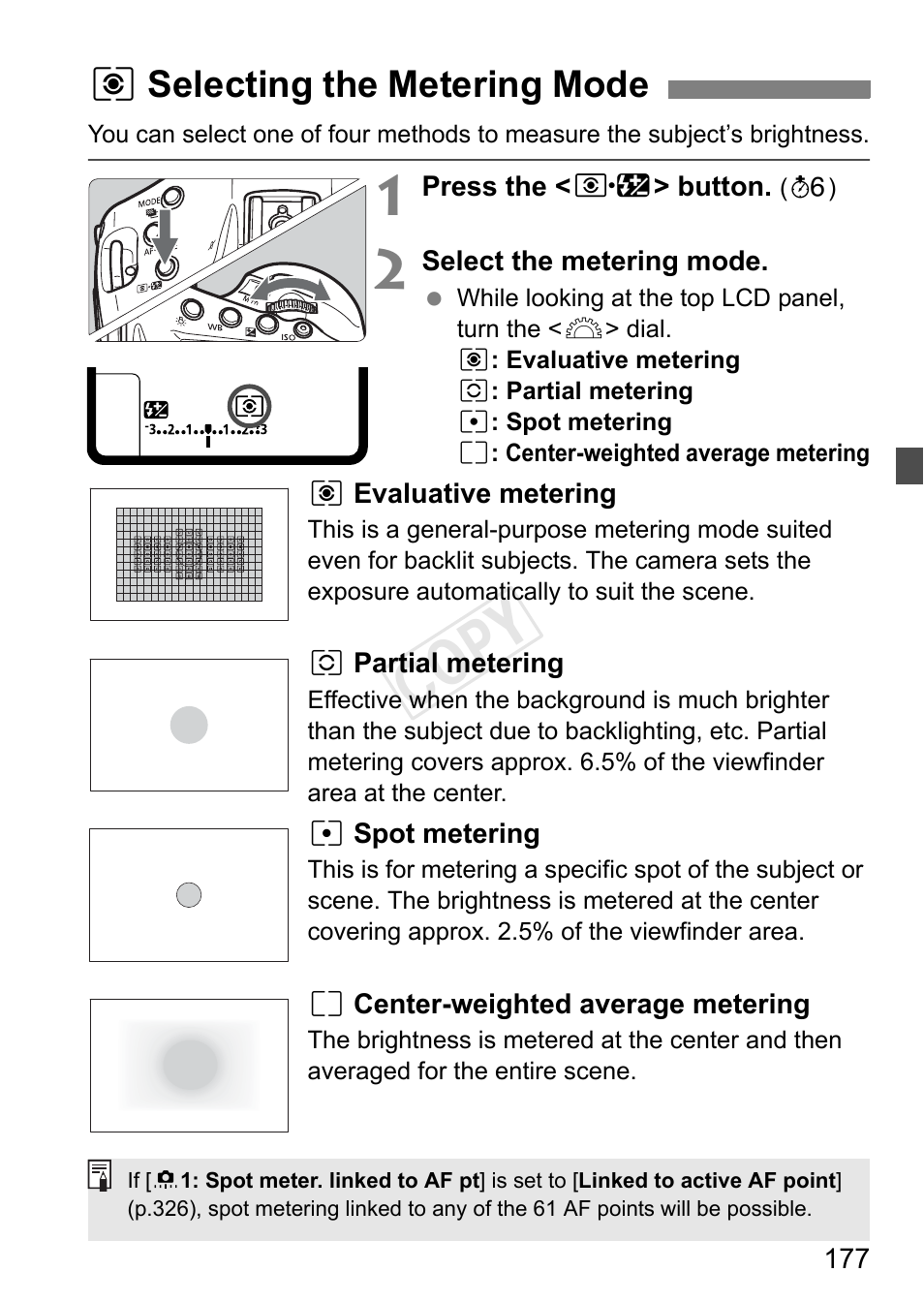 Q selecting the metering mode, P.177, Cop y | Canon EOS-1D C User Manual | Page 177 / 420
