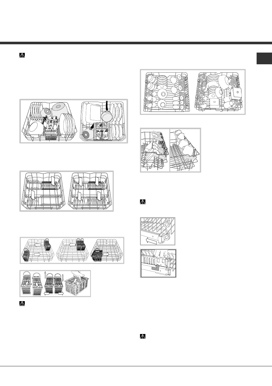 Caricare i cestelli, Cesto inferiore e cestino posate, Cesto superiore | Hotpoint Ariston LFT 114/HA User Manual | Page 5 / 84