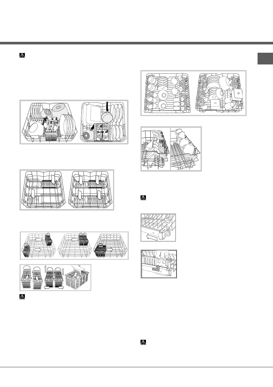 Cargar los cestos, Cesto superior, Cesto inferior y cesto para cubiertos | Hotpoint Ariston LFT 114/HA User Manual | Page 65 / 84