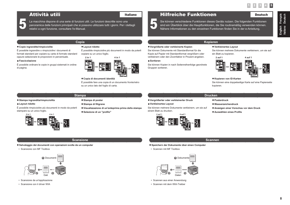Attività utili, Hilfreiche funktionen | Canon i-SENSYS MF3010 User Manual | Page 13 / 204