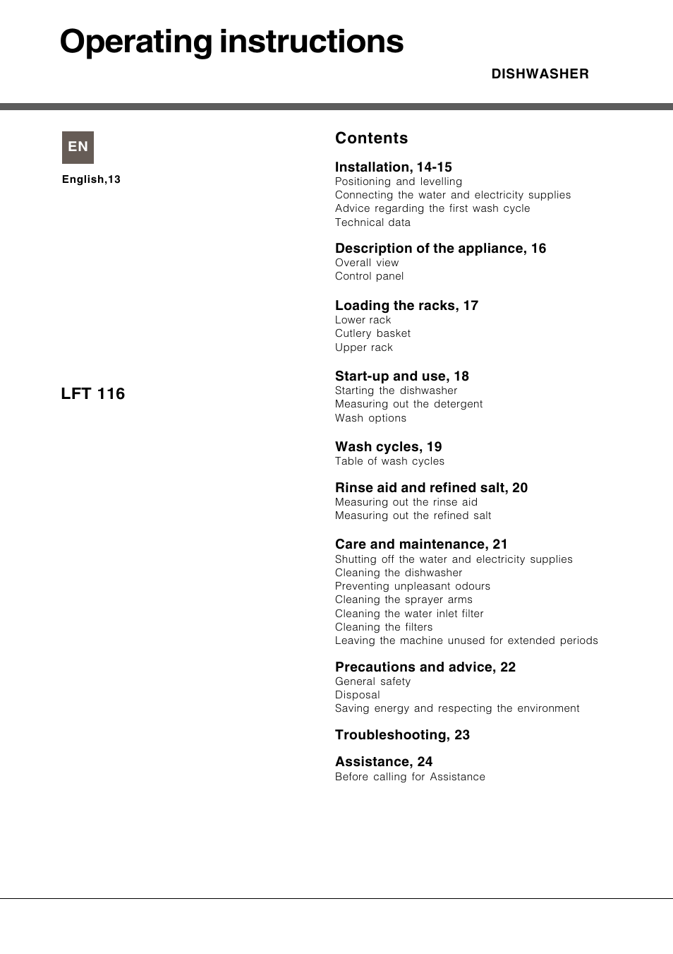 Hotpoint Ariston LFT 116 A-HA User Manual | Page 13 / 84