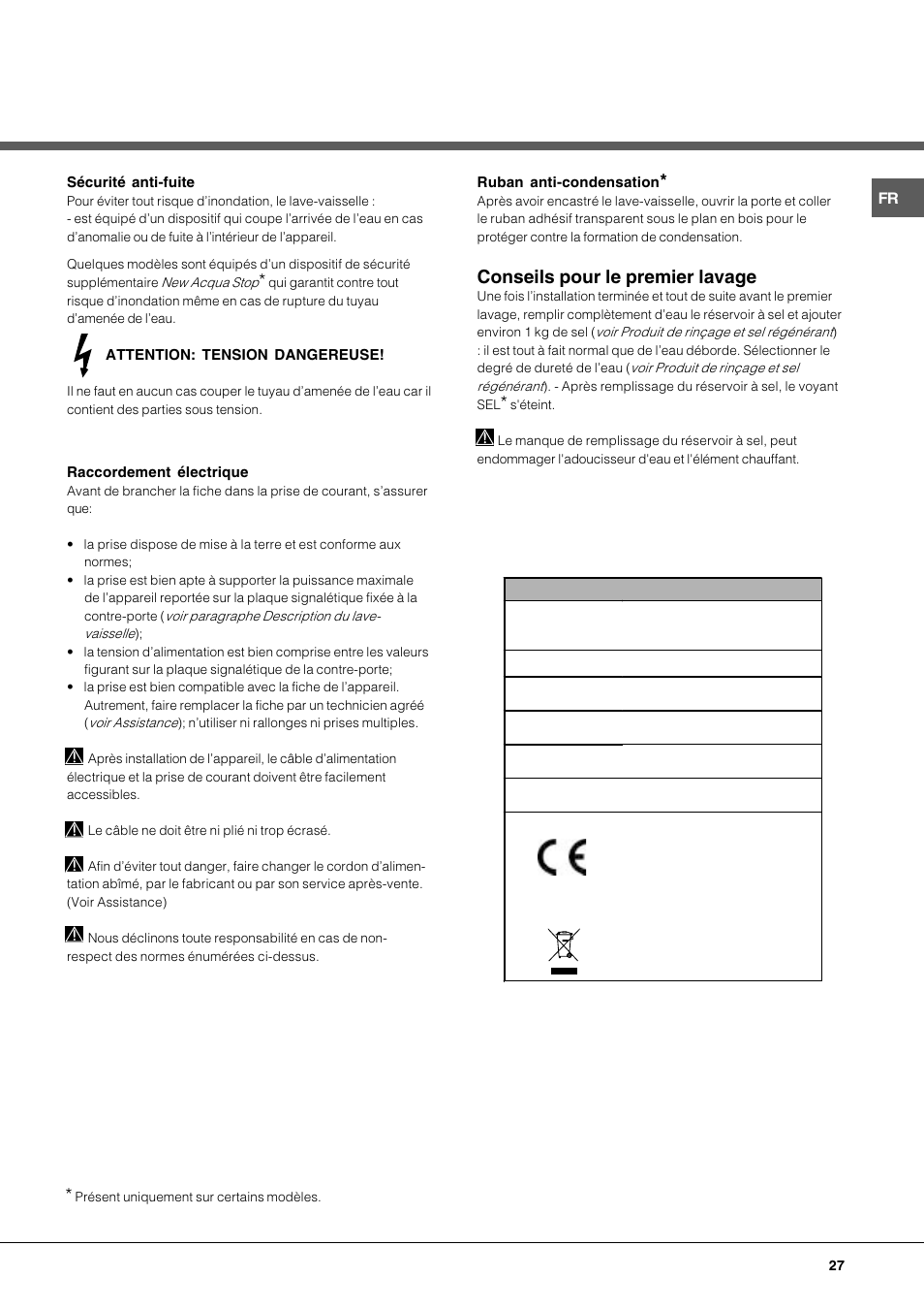 Conseils pour le premier lavage | Hotpoint Ariston LFT 116 A-HA User Manual | Page 27 / 84