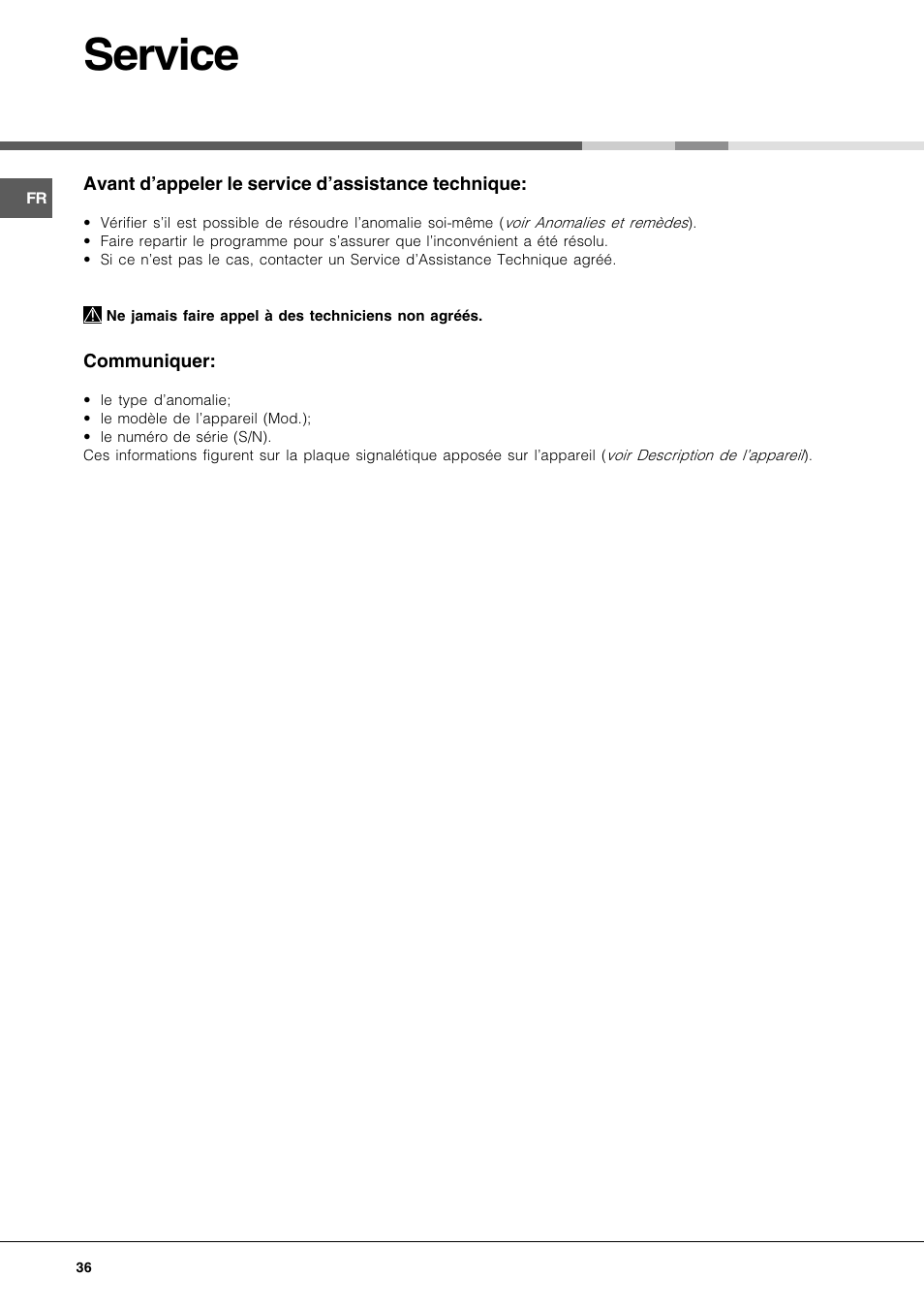Service | Hotpoint Ariston LFT 116 A-HA User Manual | Page 36 / 84