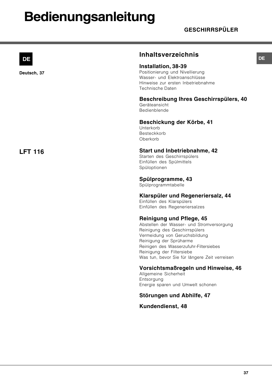 Hotpoint Ariston LFT 116 A-HA User Manual | Page 37 / 84