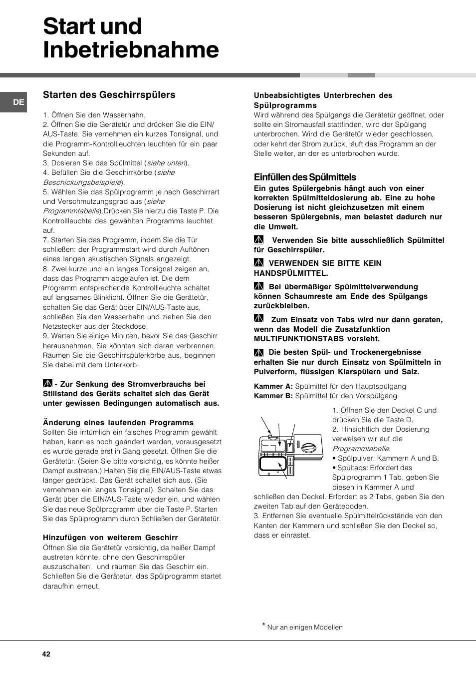 Start und inbetriebnahme | Hotpoint Ariston LFT 116 A-HA User Manual | Page 42 / 84