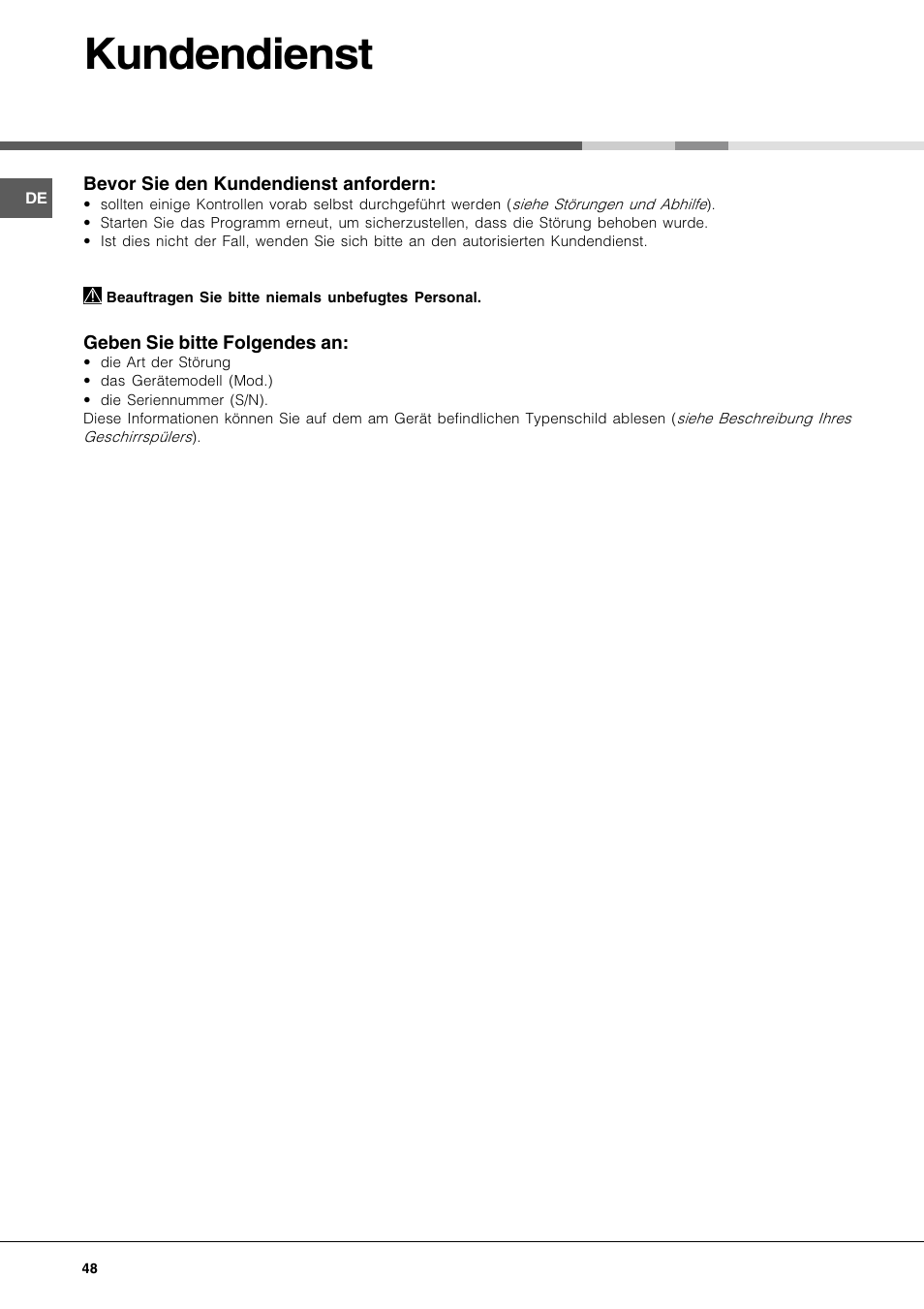 Kundendienst | Hotpoint Ariston LFT 116 A-HA User Manual | Page 48 / 84