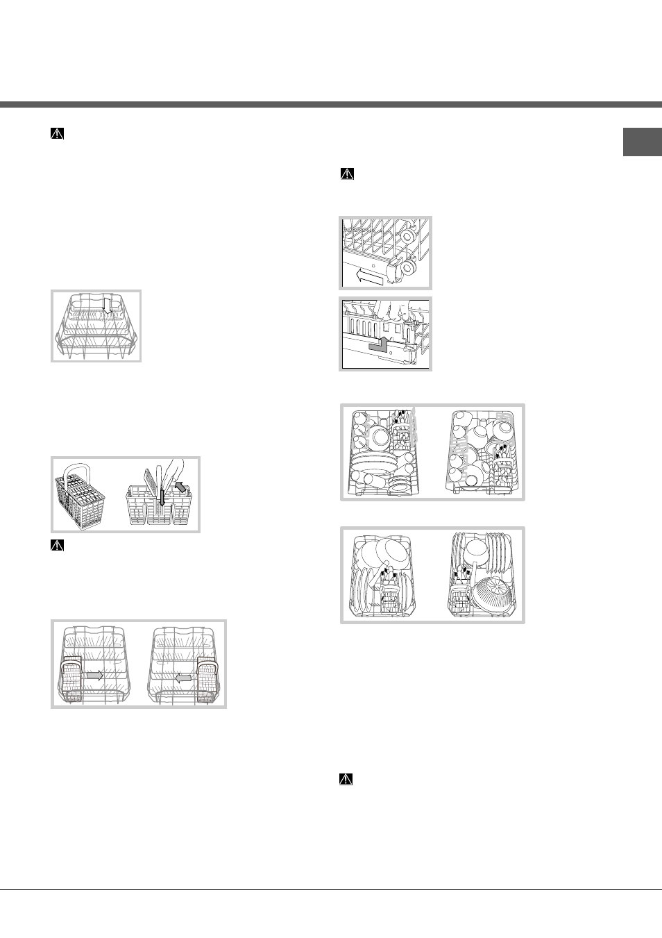 Loading the racks, Lower rack, Cutlery basket | Upper rack | Hotpoint Ariston LST 114-HA User Manual | Page 17 / 84