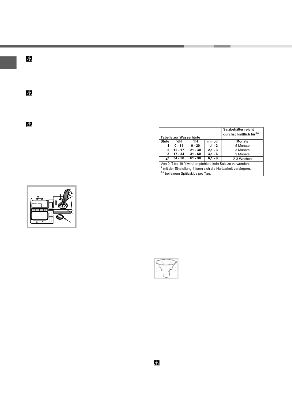 Klarspüler und regeneriersalz, Einfüllen des klarspülers, Einfüllen des regeneriersalzes | Hotpoint Ariston LST 114-HA User Manual | Page 44 / 84