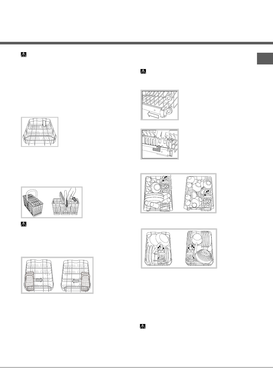 Cargar los cestos, Cesto inferior, Cesto de los cubiertos | Cesto superior | Hotpoint Ariston LST 114-HA User Manual | Page 53 / 84
