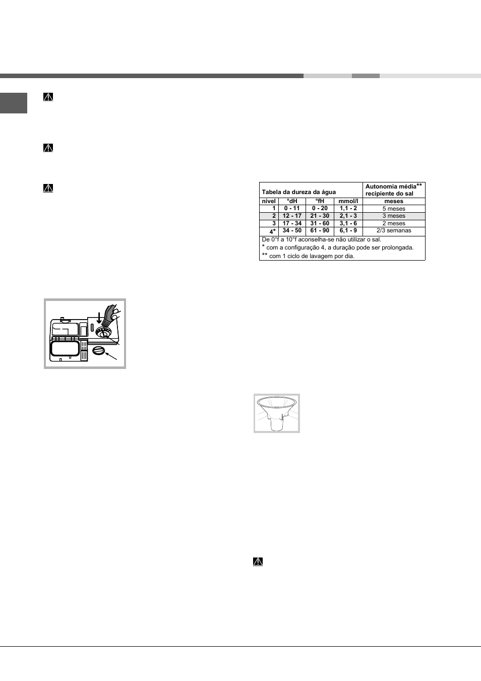 Abrilhantador e sal regenerante, Carregar o abrilhantador, Carregar o sal regenerante | Hotpoint Ariston LST 114-HA User Manual | Page 68 / 84