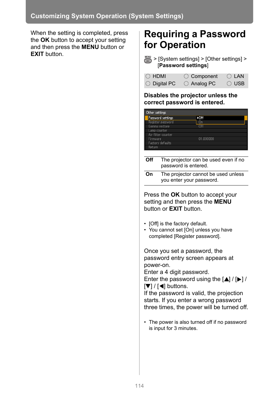 Requiring a password for operation, P114 | Canon XEED WUX450 User Manual | Page 114 / 308